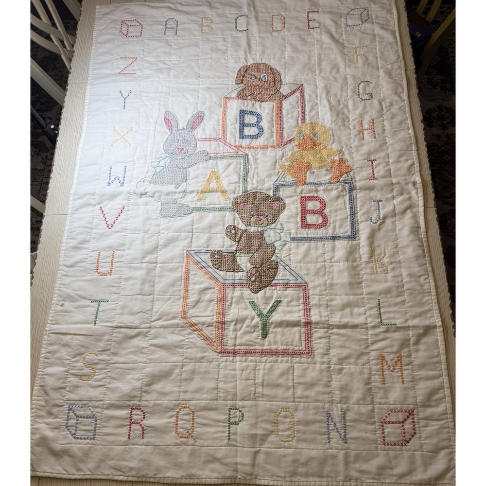 Jack Dempsey Completed Needle Art Cross Stitch Baby Blocks Crib Blanket 38"x57.5